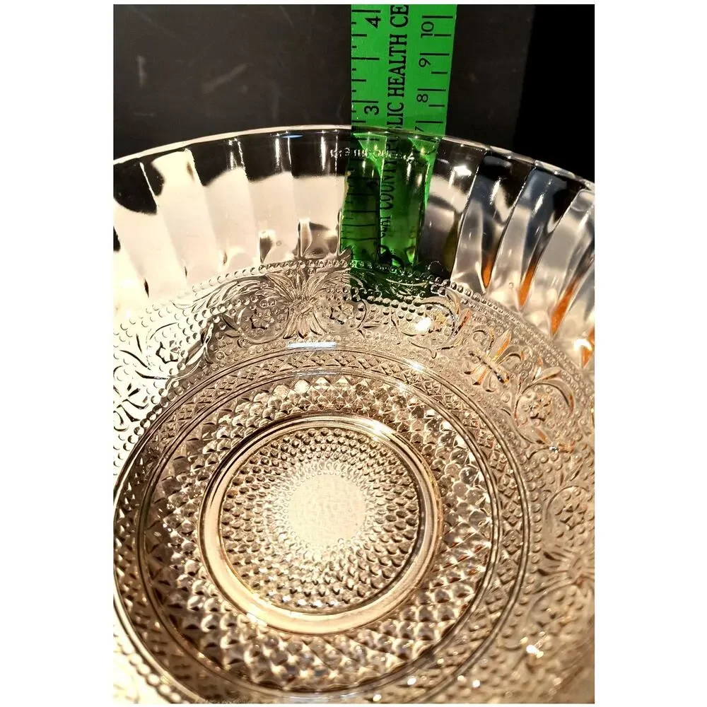 1042.  Vintage Pink Depression Glass Bowl Trellis Pattern